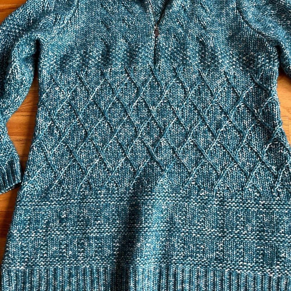 SOFT SURROUNDINGS Cable Knit Half Zip Tunic Sweater Blue - Picture 4 of 5